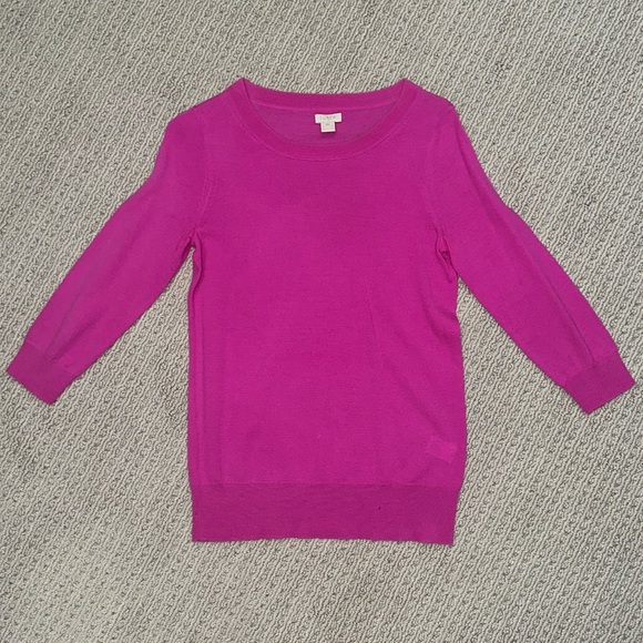 J. Crew Tippi Crew Neck 3/4 Sleeve Wool Sweater Radiant Fuchsia/Hot Pink (XS) - Picture 3 of 6